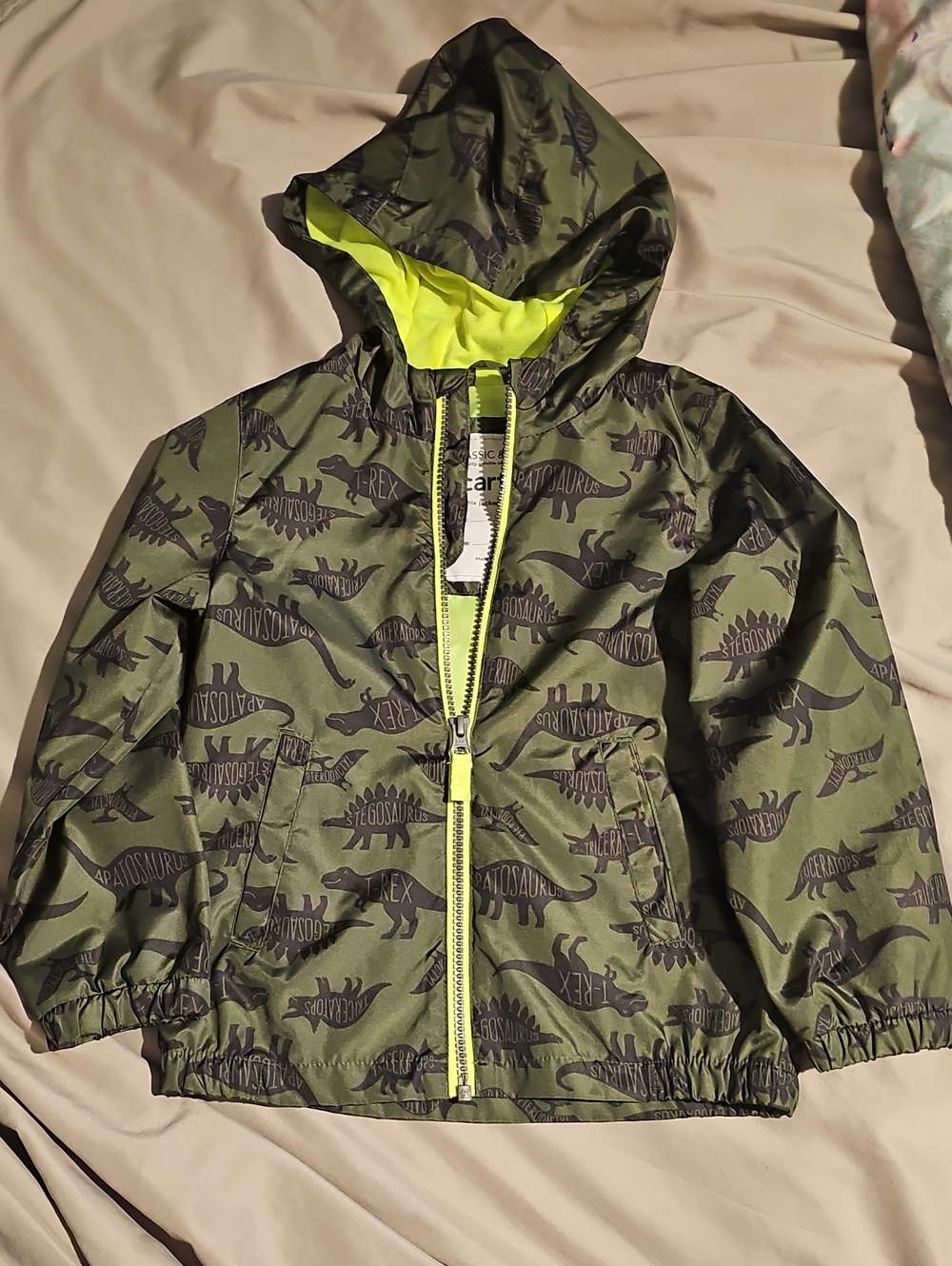 Carter's Olive Green Jacket with Lime Green Lining Size 4t Excellent Condition